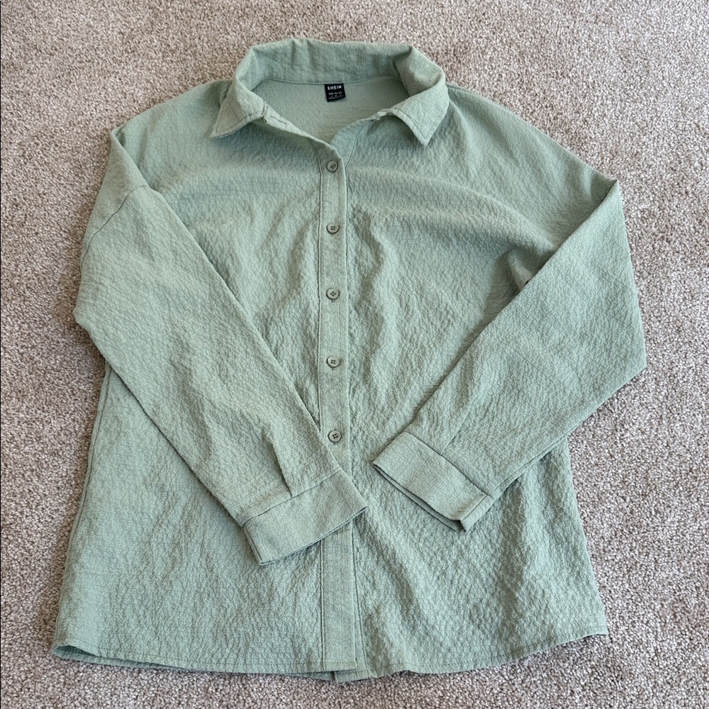 SHEIN Green Button Up Long Sleeve Top Size Small